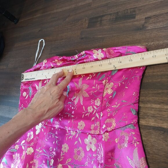 Lulus Strapless Midi Dress M 6 Make a Move Pink Magenta Satin Floral Jacquard - Picture 11 of 15